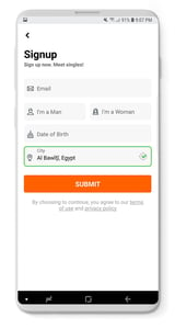 Screenshot of a signup page of an app