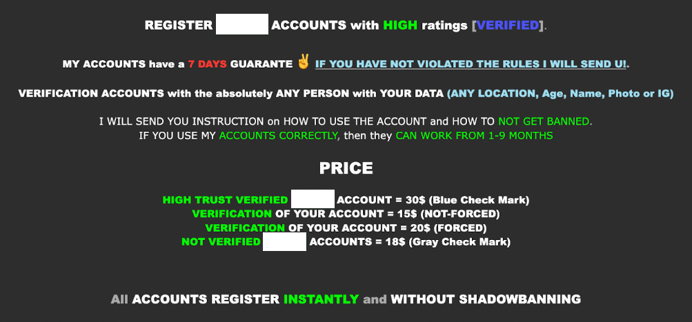 Screenshot HackForums net with prices for fraud
