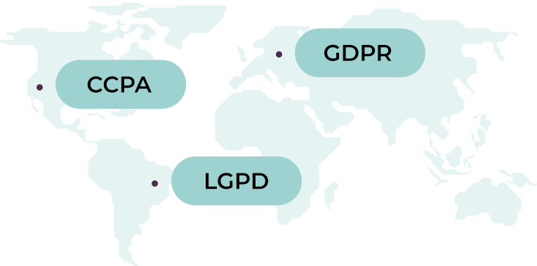 Protection Law Map with CCPA, GDPR and LGPD highlighted